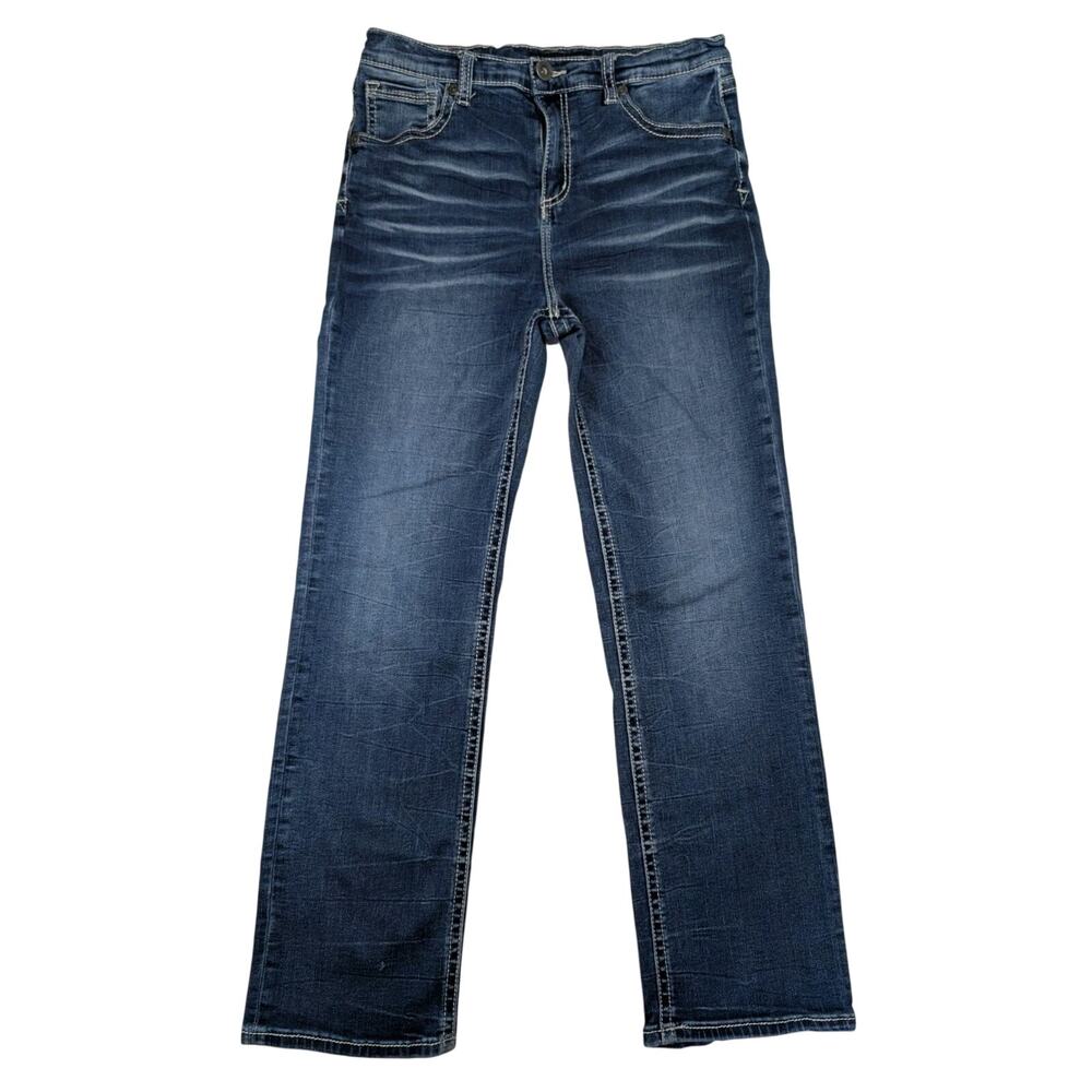 BKE Hudson Girls Straight Leg Jeans Blue Stretch Denim Youth Size 14 Buckle